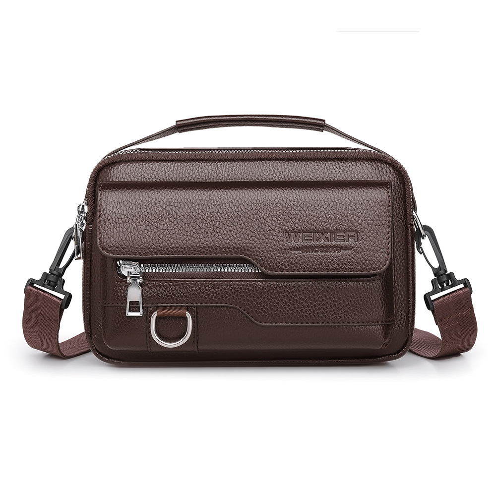 Brown men's crossbody bag on a white background